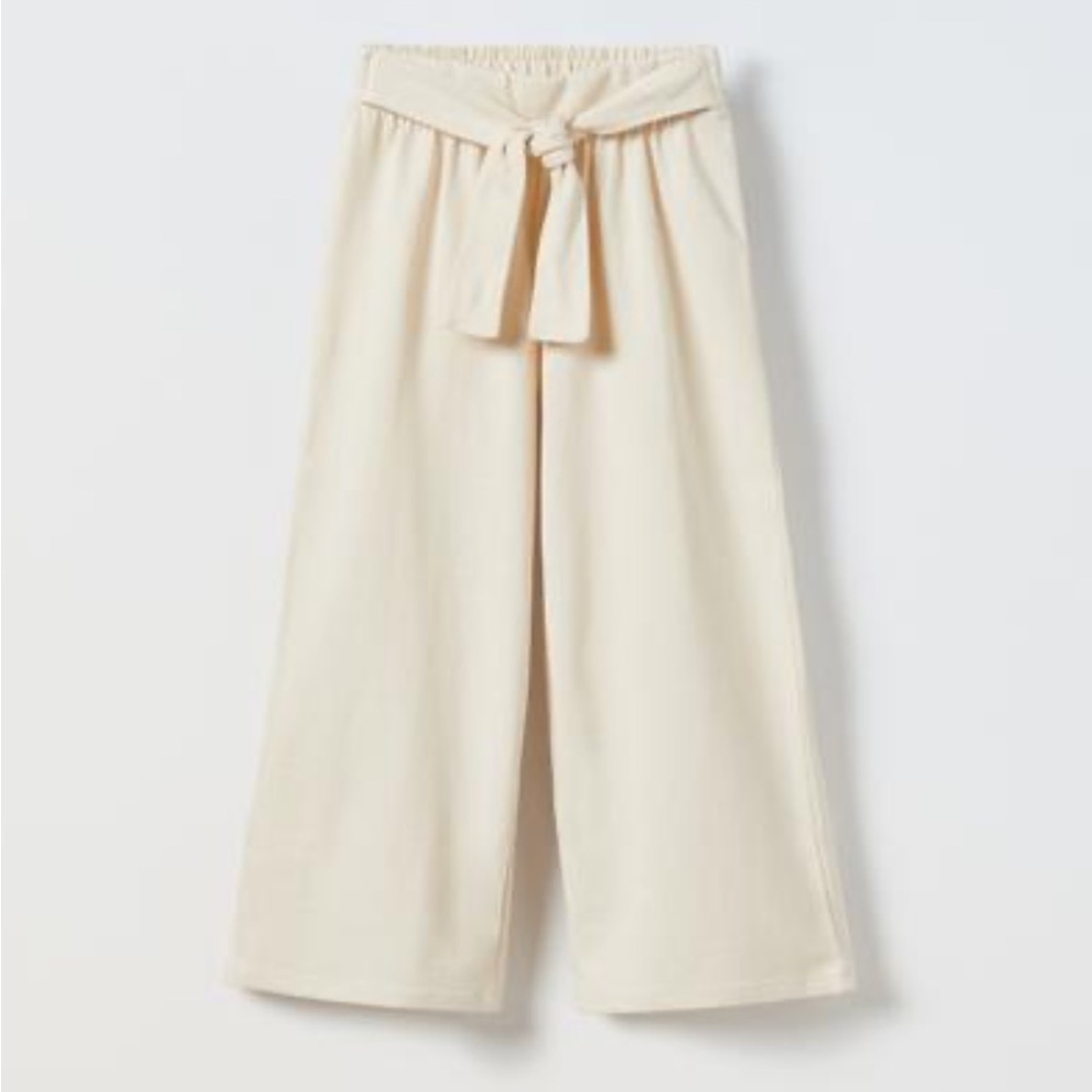 Ecru flowy tied wide-Leg pants with elastic waist